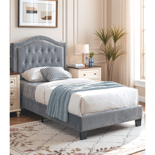 Sunvega European Queen Size Bed with Button Tufted Headboard and Charcoal Finish