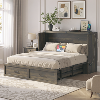 Sunvega Queen Murphy Bed Cabinet with Charging Station and Storage Drawer