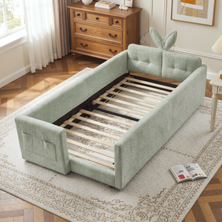 Sunvega Twin Size Upholstered Platform Bed with Cute Rabbit Ear Shaped Headboard