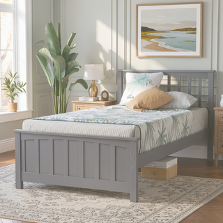 Sunvega Twin Size Wood Platform Bed with Headboard and Footboard for Bedroom