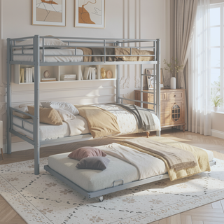 Sunvega Sturdy Metal Twin over Twin Bunk Bed with Safety Guardrail and Noise Reduced