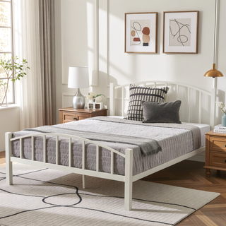 Sunvega Modern Metal Platform Bed with Arched Vertical Bar Headboard and Footboard