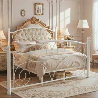 Sunvega Unique Flower Sturdy System Metal Bed Frame with Headboard and Footboard