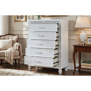 Sunvega Crystal Chest with Wood Frame and White Finish for Essentials Storage