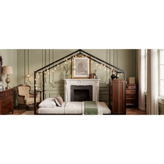 Sunvega Twin Size Black Metal House Bed Frame with Shelves and LED Lights