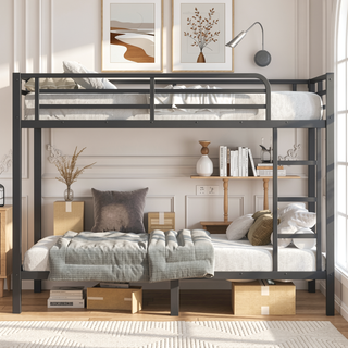 Sunvega Metal Full over Full Bunk Bed for Teens and Adults with Noise Reduction and Storage