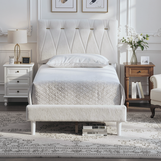 Sunvega Soft Teddy Bear Wheat Color Fabric Upholstered Queen Platform Bed