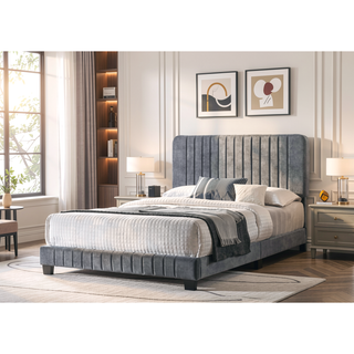Sunvega Full Bed with Chic Tufted Headboard and Vibrant Blue Hue in One Box