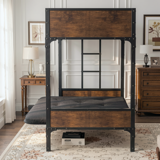 Sunvega Industrial Twin Over Futon Bunk Bed With Metal Frame and Wood Panels