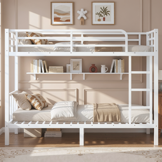 Sunvega Metal Full over Full Bunk Bed for Teens and Adults with Noise Reduction and Storage