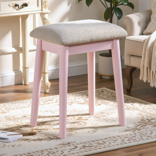 Sunvega Pink Finish Vanity Dresser with Mirror and Stool Set LED Light