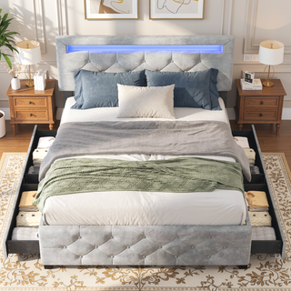 Sunvega Full Size Upholstered Platform Bed Frame with Headboard and USB Charging