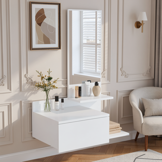 Sunvega Vienna 23.6" Wide Floating Mirror Console Table with 3-Tier Shelf