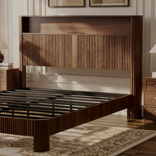 Sunvega Queen Size Bed Frame with Storage Headboard and Built-in Charging Station