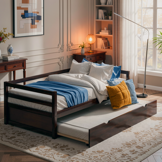 Sunvega Twin Size Daybed with Hideaway Trundle Bed and Sturdy Solid Wood Frame