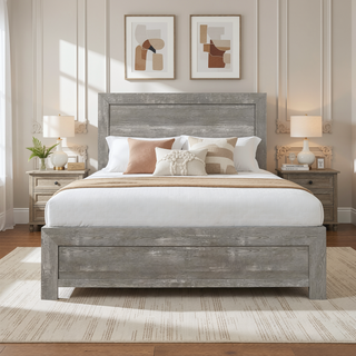 Sunvega Gray Finish Full Size Panel Bed with Headboard and Footboard