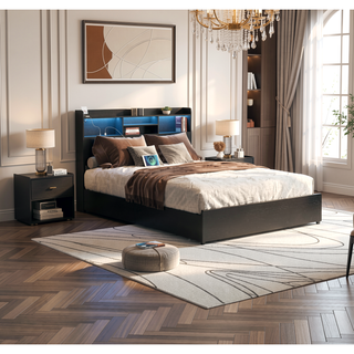 Sunvega Queen Storage Bed Frame with Headboard Charging Station and 4 Drawers