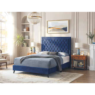 Sunvega Navy Blue King Size Alba Upholstered Bed with Storage