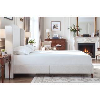 Sunvega Minimalist Upholstered Wingback Queen Bed with 54 Inch Headboard