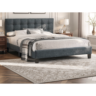 Sunvega Modern Light Gray Upholstered Tufted Headboard California King Platform Bed
