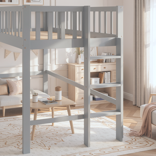 Sunvega Twin Size Low Loft Bed with Slide and Space Saving Ladder in Gray