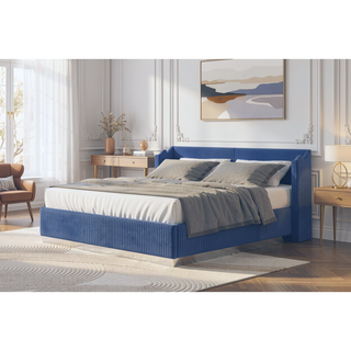 Sunvega King Size Upholstered Wooden Bed with Bluetooth Speakers and USB Ports