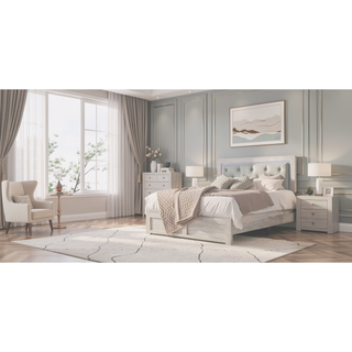 Sunvega Modern Beige Faux Leather Queen Panel Bed with Headboard Lighting