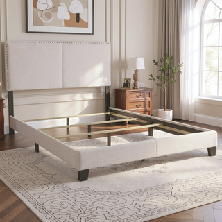Sunvega Guyancourt Charcoal Upholstered Eastern King Panel Bed with Nailhead Trim