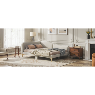 Sunvega Modern Upholstered Twin Daybed with Headboard Armrest Linen Fabric