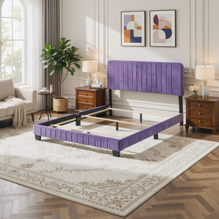 Sunvega Full Bed with Chic Tufted Headboard and Vibrant Blue Hue in One Box
