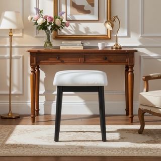 Sunvega Modern Luxury White Vanity Table Set with Built-in LED-lit Mirror and Stool