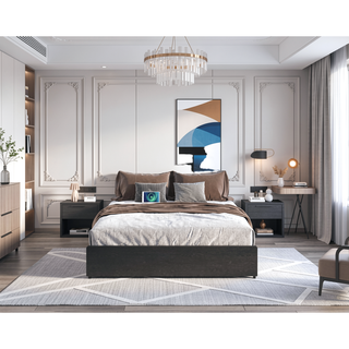 Sunvega Queen Storage Bed Frame with Headboard Charging Station and 4 Drawers