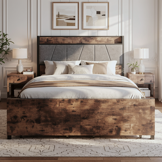 Sunvega Full Size Bed Frame with Storage Headboard and Charging Station Outlets