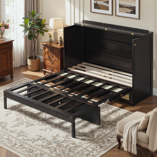Sunvega Full Size Murphy Bed with Large Drawers in Espresso for Space Saving