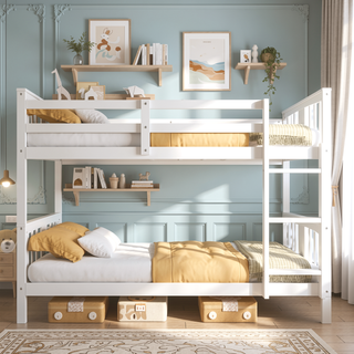 Sunvega Twin Over Twin Bunk Bed with Ladder and Guardrail for Shared Rooms