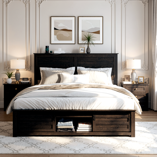 Sunvega Queen Bed Frame with Upholstered Headboard and LED Lighting Charging Station