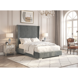 Sunvega Contemporary White Fur Chenille Fabric Mattress Ready Queen Size Bed