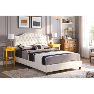 Sunvega Elegant Transitional White Upholstered Queen Bed with Soft Cozy Fabric