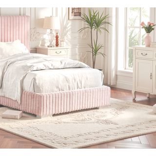 Sunvega Contemporary White Fur Chenille Fabric Mattress Ready Queen Size Bed