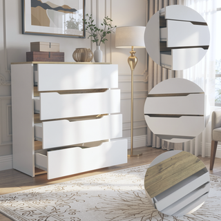 Sunvega White and Light Oak Four-Drawer Dresser with Superior Top