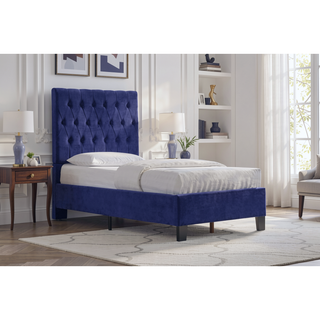 Sunvega Blue Twin Upholstered Bed with Transitional Navy Style for Bedroom