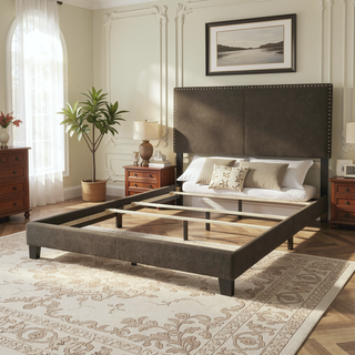 Sunvega Full Bed with Nailhead Trim and Solid Wood Legs in Modern Black Finish