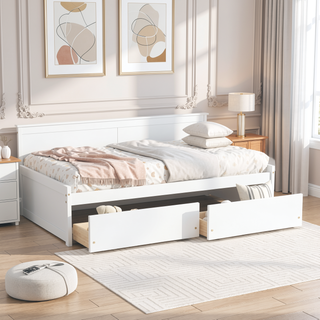 Sunvega Twin Size Bed with 2 Drawers and Wheels for Spacious Storage