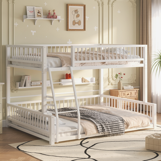 Sunvega Heavy Duty Twin XL over Queen Metal Bunk Bed Frame with Safety Guardrails