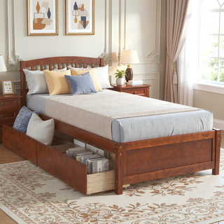 Sunvega Twin Wood Platform Storage Bed Frame with Two Drawers and Headboard