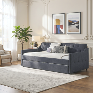 Sunvega Mid-Century Inspired Daybed with Button Tufted Back and USB Charging Armrest