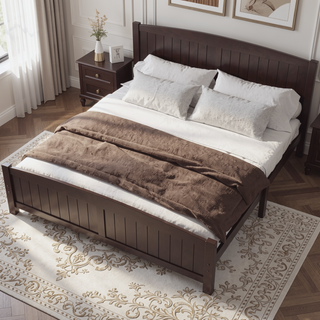 Sunvega White Solid Wood Queen Platform Bed with Slats No Box Spring Needed