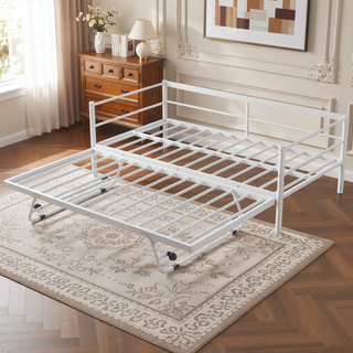 Sunvega Twin Size Metal Daybed with LED Light Strip and Adjustable Trundle