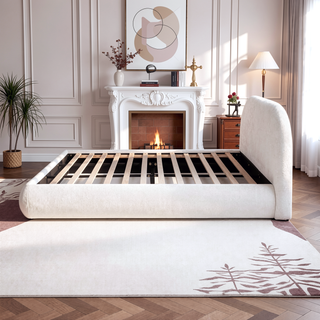 Sunvega Almond White King Upholstered Platform Bed with Arch Puffy Headboard