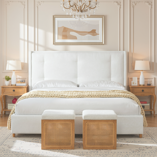 Sunvega King Platform Bed Frame with Cushioned Headboard and Solid Wood Feet